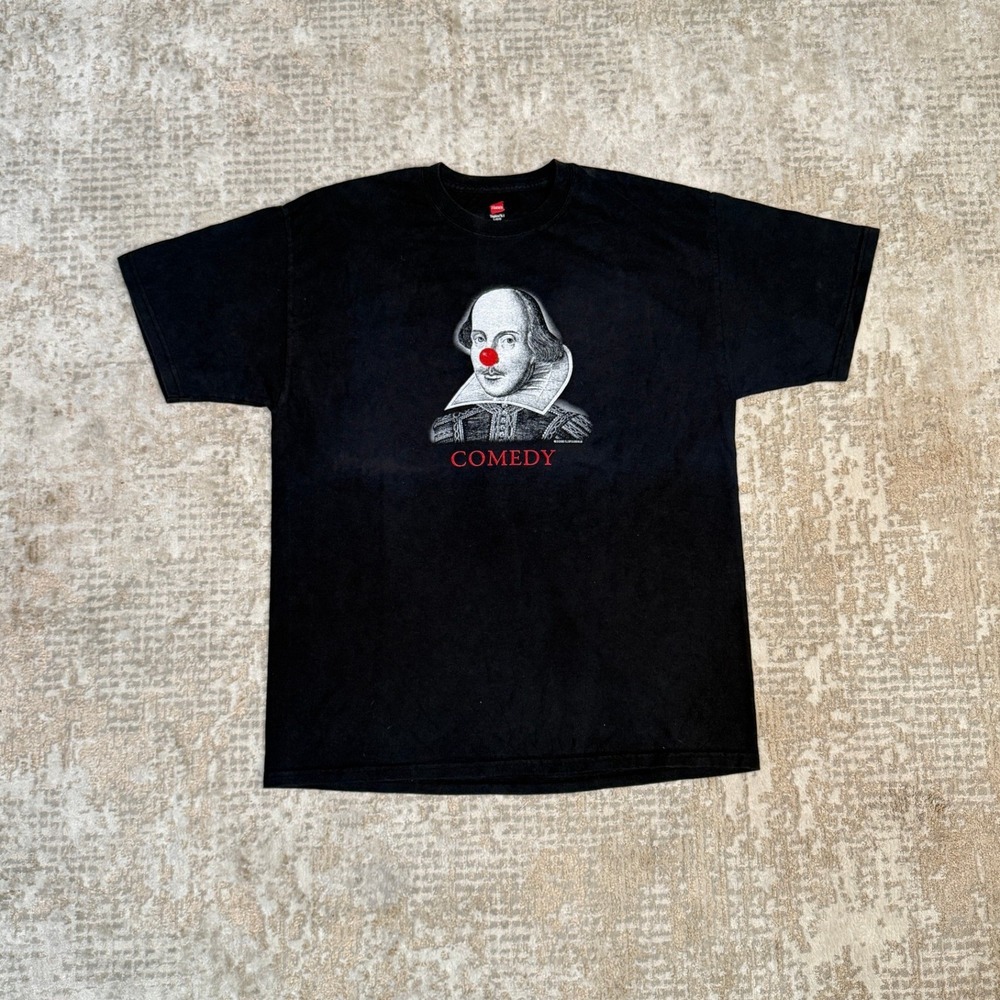 Hanes 2008 Shakespeare Comedy Tragedy Clown Meme Heavyweight Double Sided Shirt